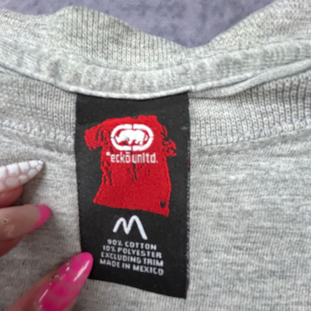 Vintage Ecko Unltd Long Sleeve Raglan Shirt Grey Black Red Rhino Y2K Mens Medium - Picture 4 of 7
